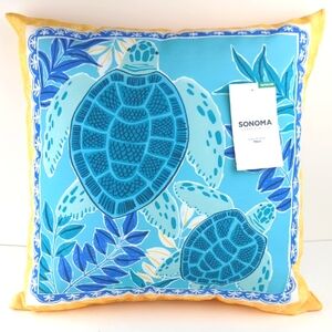 Sonoma Coastal Blue/Teal and Yellow Sea Turtles Indoor/Outdoor Throw Pillow